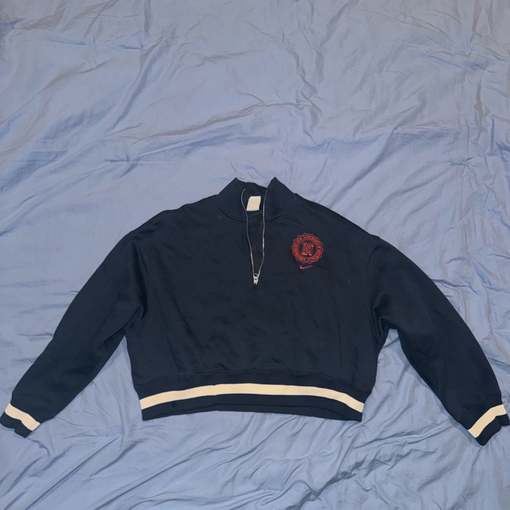 Nike Navy Blue Cropped Jacket with Red Logo